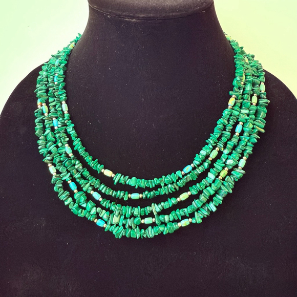 Jay King Malachite & Turquoise 5 Multi Layer Strand Sterling Silver Necklace DTR - Picture 1 of 7